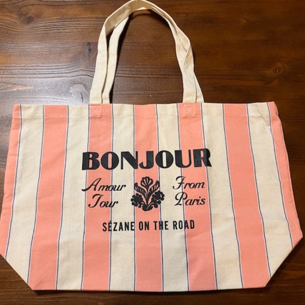 New Sezane pink striped tote bag - Bonjour Sézane on the Road